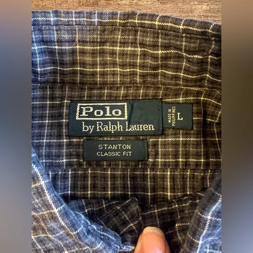 Vtg Polo Ralph Lauren Mens Shirt Large Blue Plaid Stanton‎ Classic Fit B1